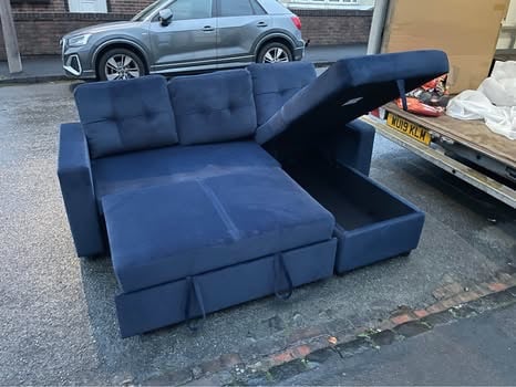 Corner sofa 🛋bed 🛌with storage reversible blue dark brand new available delivery extra cost