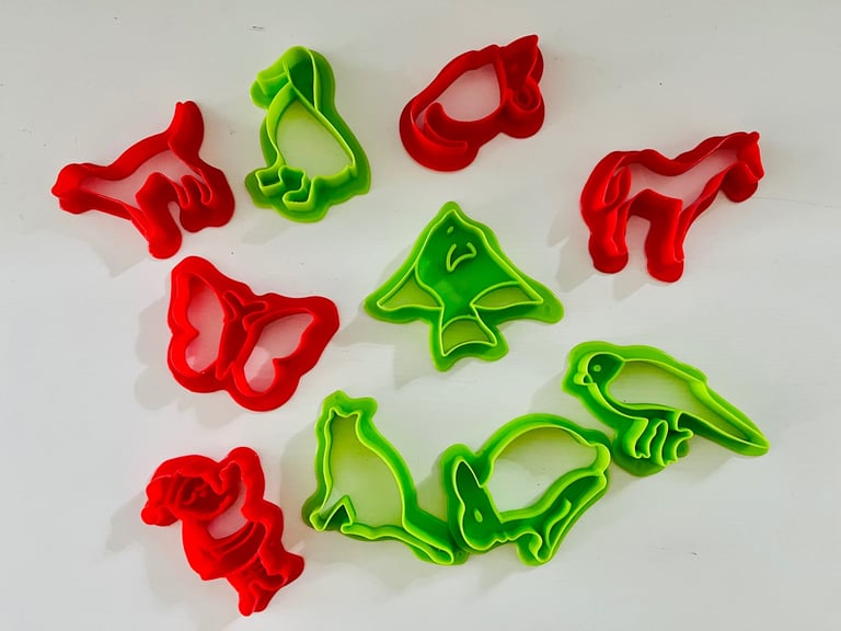 image for Ten cookie cutters, variety of shapes including Santa and animals - kids baking