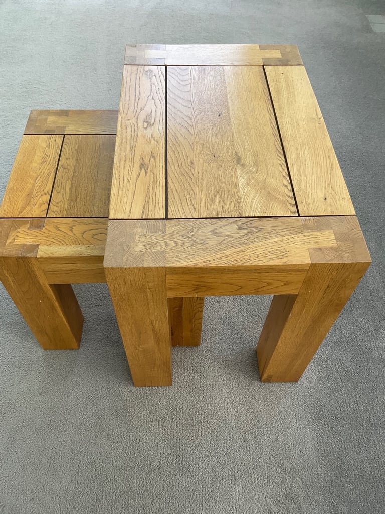 Solid oak nest of two tables