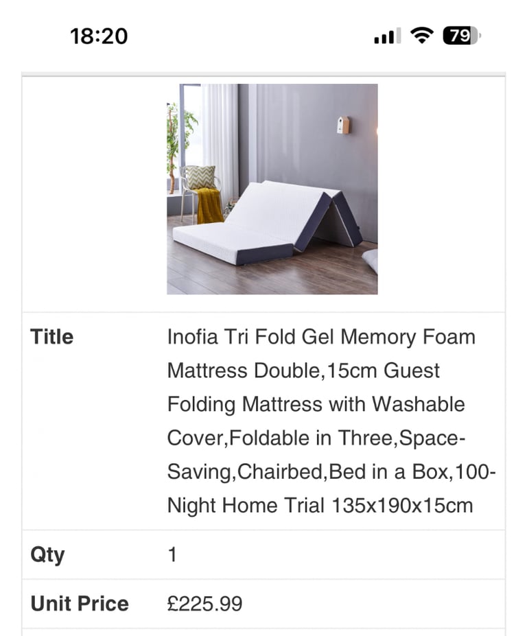 Tri fold gel memory mattress
