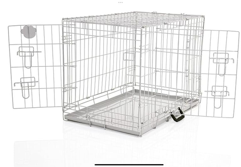 New dog cage, silver, heavy duty metal non chew tray, new in the box, 36 inch 