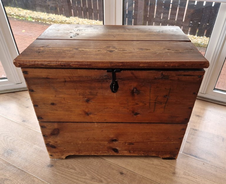 image for Vintage Dark Wood Storage Chest with Hinged Top