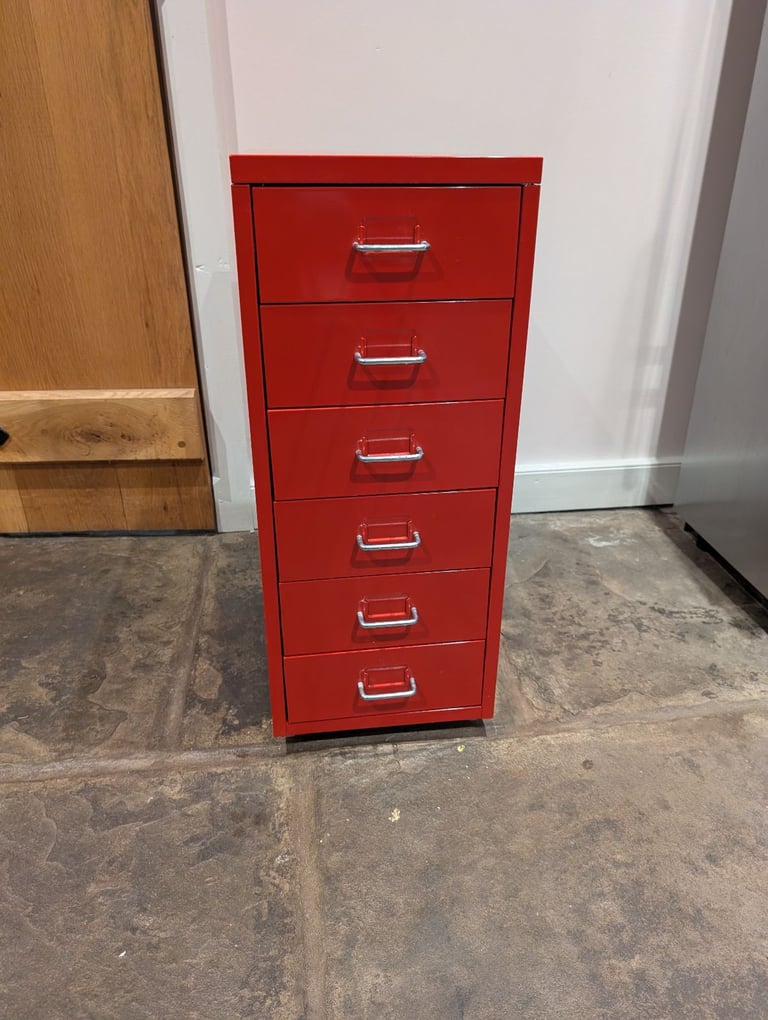 Small red filing cabinet