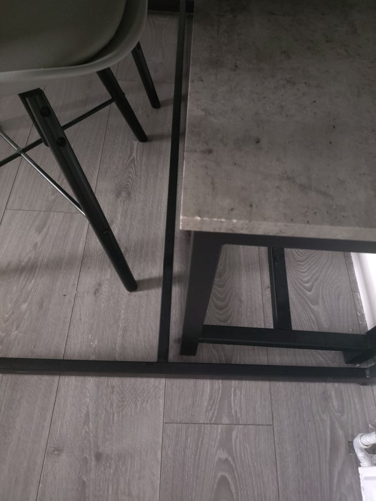 Dining table 2 chairs and a bench grey concrete affect