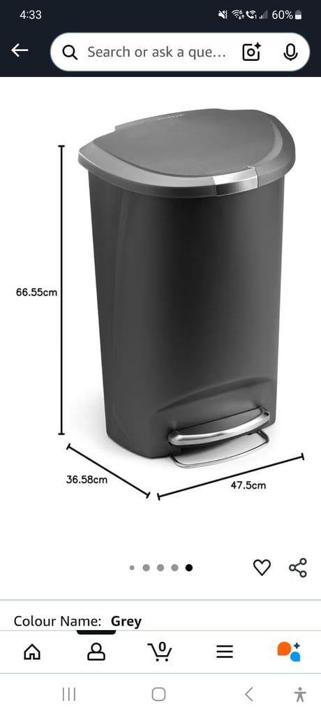 simplehuman CW1357 50L Semi-Round Kitchen Pedal Bin with Lid Lock