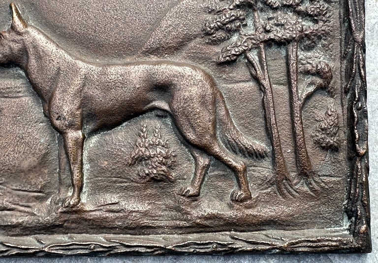 ANTIQUE BRONZE GERMAN SHEPHERD DOG PLAQUE SCULPTURE 17x10cm, 1900s FRITZ DILLER? - WILL POST!