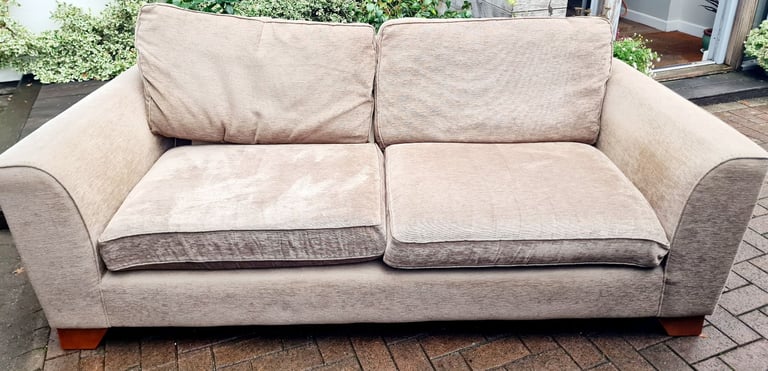 DELIVERY INCLUDED VGC MARKS AND SPENCER large 2 to 3 seater beige ribbed cotton fabric sofa 