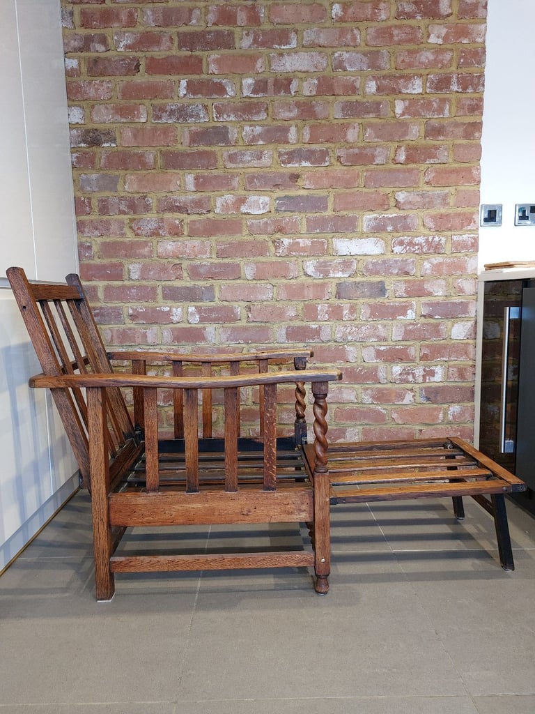 Vintage Steamer Chair, Armchair with Fold-Out Footrest