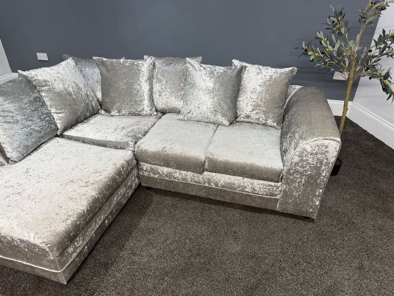 Wayfair Crushed Velvet Corner Sofa with Scatter Back Cushions 