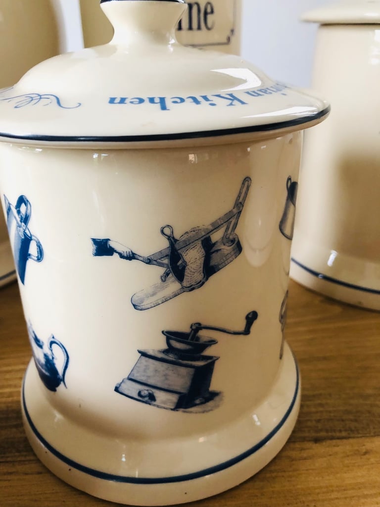 Victorian Pottery bread bin, sugar, tea coffee cannisters
