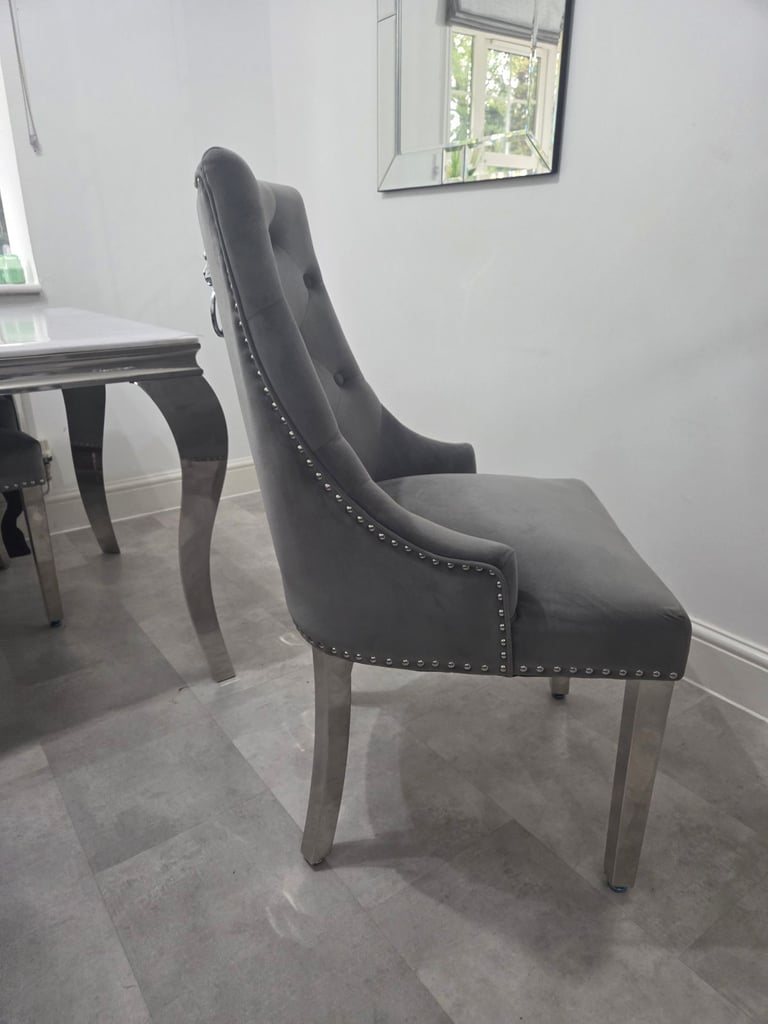 Louis Marble Dining Table + 4 Lion Knocker Chairs + Bench
