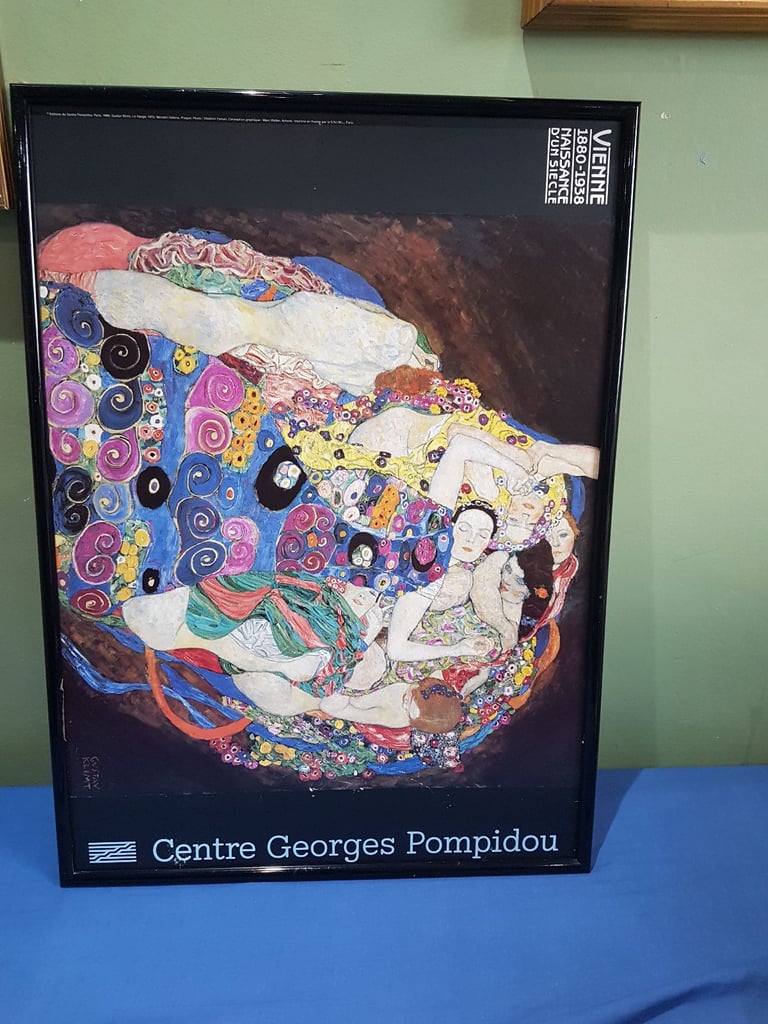 ANTIQUE GUSTAV KLIMT RARE 1986 LITHOGRAPH PRINT PARIS EXHIBITION POSTER "LA VIERGE" 1913