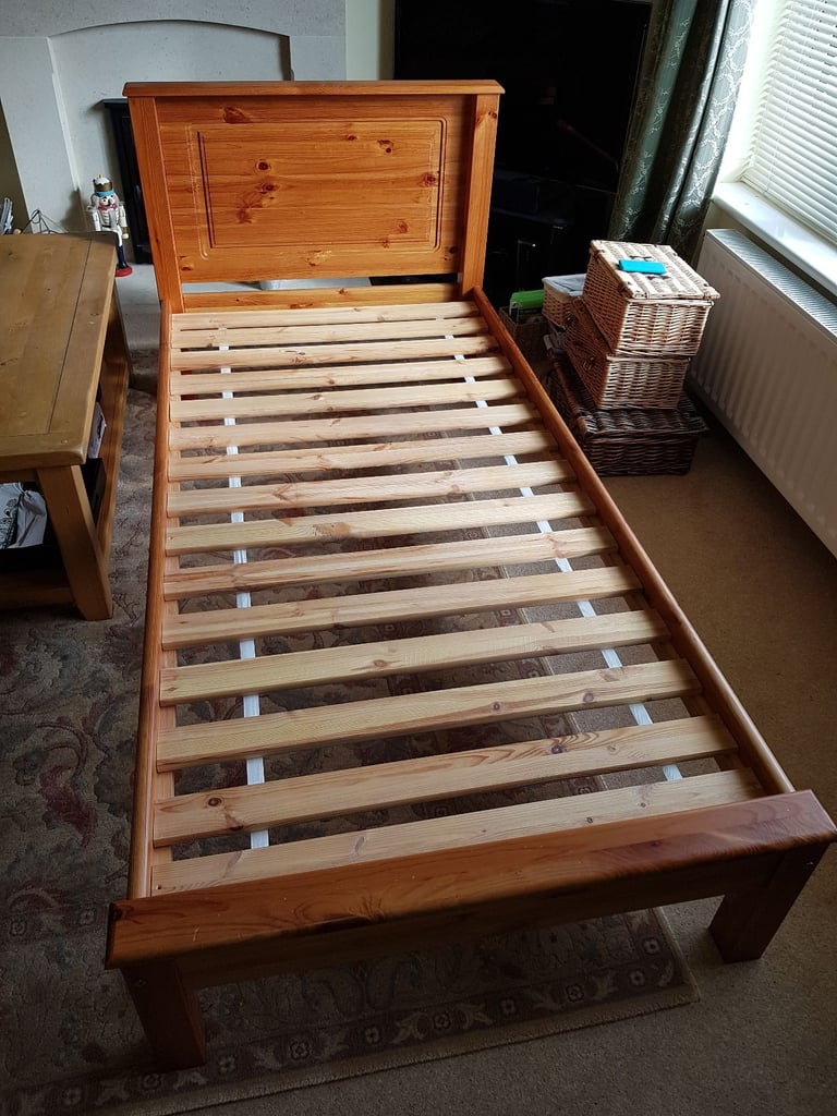 image for Single pine bed and single mattress