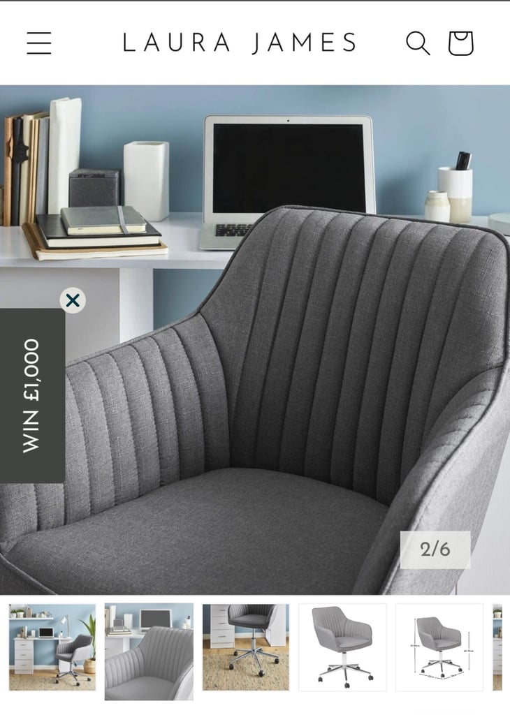 LAURA JAMES - Desk Chair Grey - Brilliant Condition 