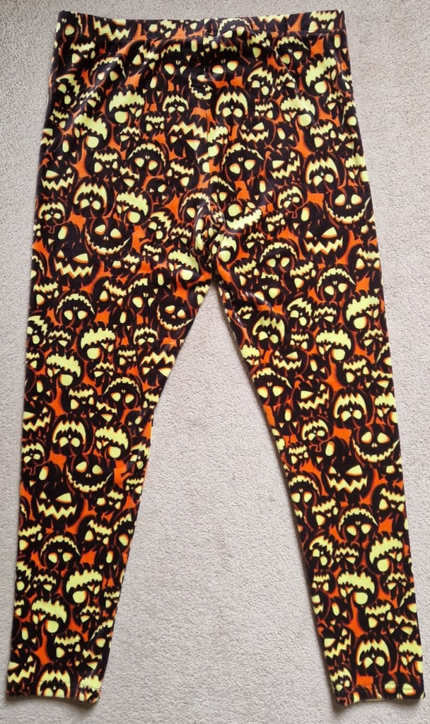 image for Teen/Junior/Womens Soft Velour Stretch Halloween Leggings with Pumpkin Pattern