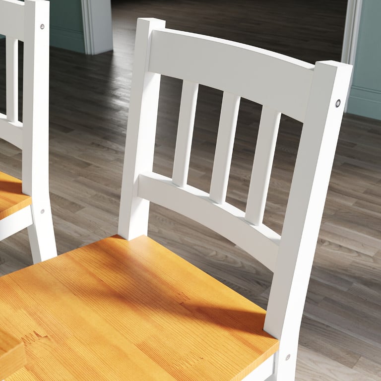 New Honey & White Solid Pine Wood Dining Table + 2 Chairs RRP £225 Our Price £140
