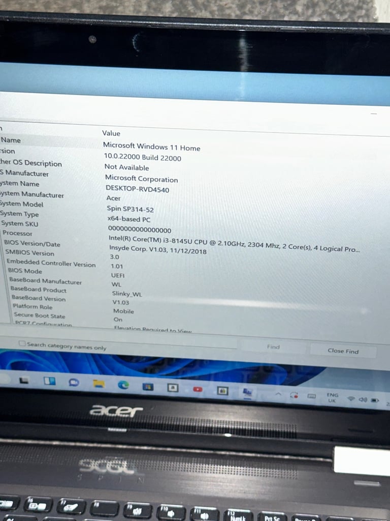 2 in 1 touchscreen laptop plus tablet 360 rotation fast Acer Spin 3 sp314 i3/8th gen 14” windows 11