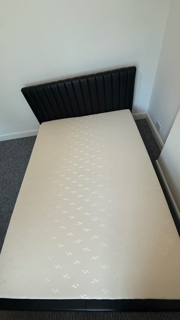 Double bed and mattress / Black bed frame