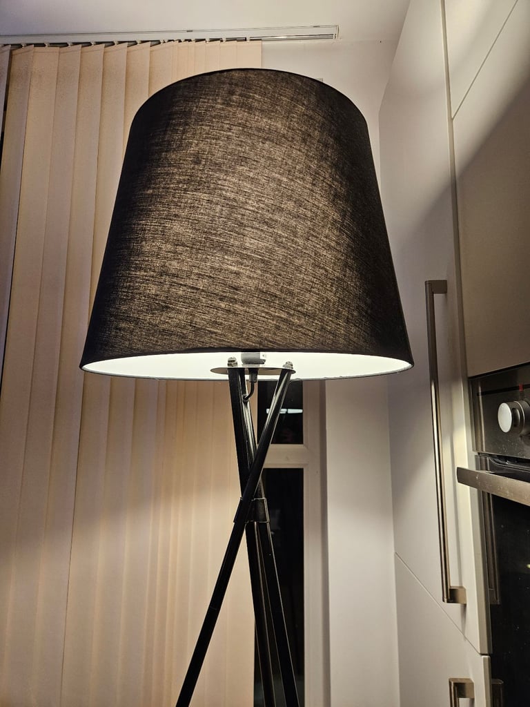 MiniSun | Modern Gloss Black Metal Floor Lamp with a Black Tapered Shade