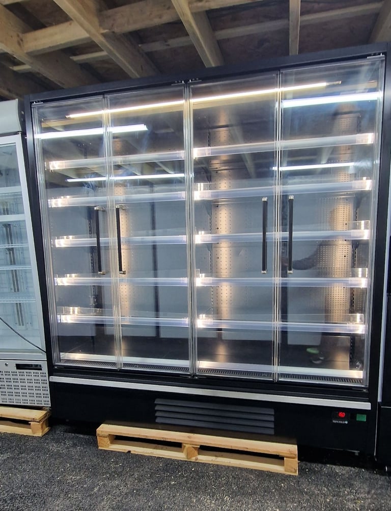 TEFCOLD NEW GRADED COMMERCIAL MULTIDECK DRINKS AND FOODS DISPLAY CHILLER WITH GLASS DOORS