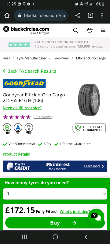 215 65 16c GoodYear tyres 7mmtread only £40 free fit&balance