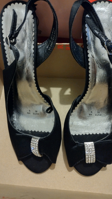 image for Black satin diamonte prom/wedding sandals