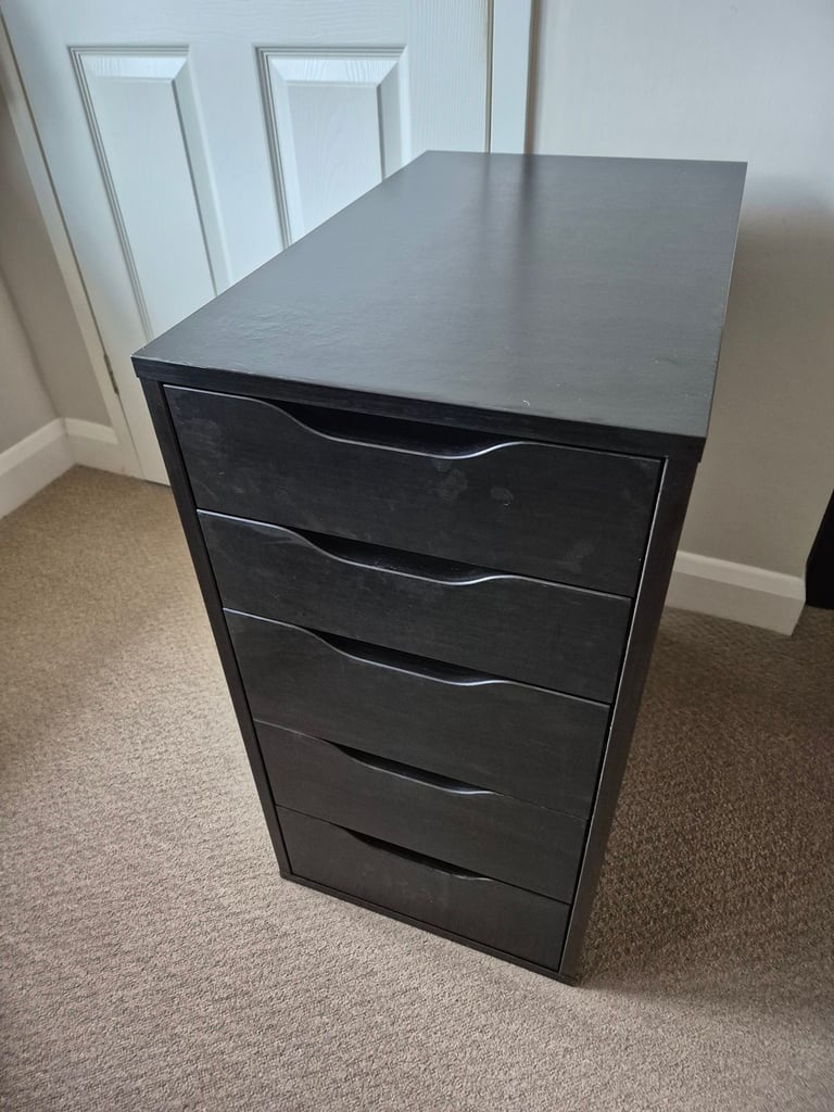 IKEA Alex Drawer unit with 5 drawers in black / black ash - 36cm wide x 58cm deep x 70cm tall