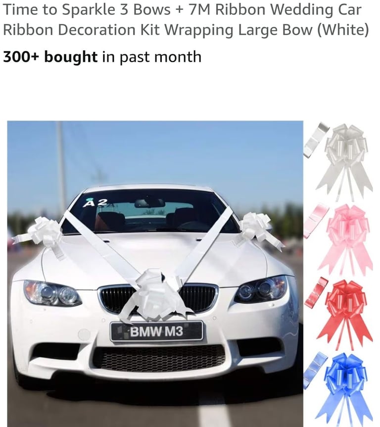 Free white car wedding bows used once