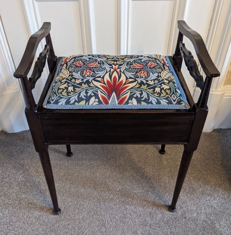 Antique Edwardian Piano Stool with new William Morris Fabric.