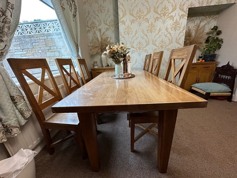 Oak dining table and chairs