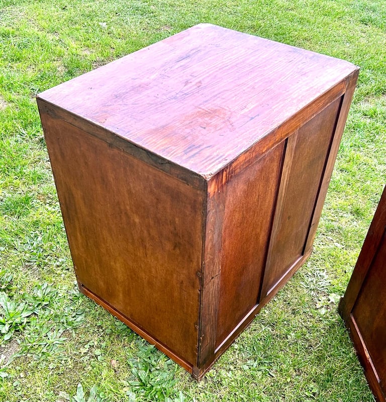 Pair 1950s two drawer filing cabinet bedside wooden desk industrial antique vintage library office