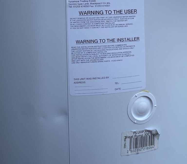 GLEDHILL 300L HOT WATER CYLINDER PLUHP300S STAINLESS LITE PLUS SOLAR HEAT PUMP