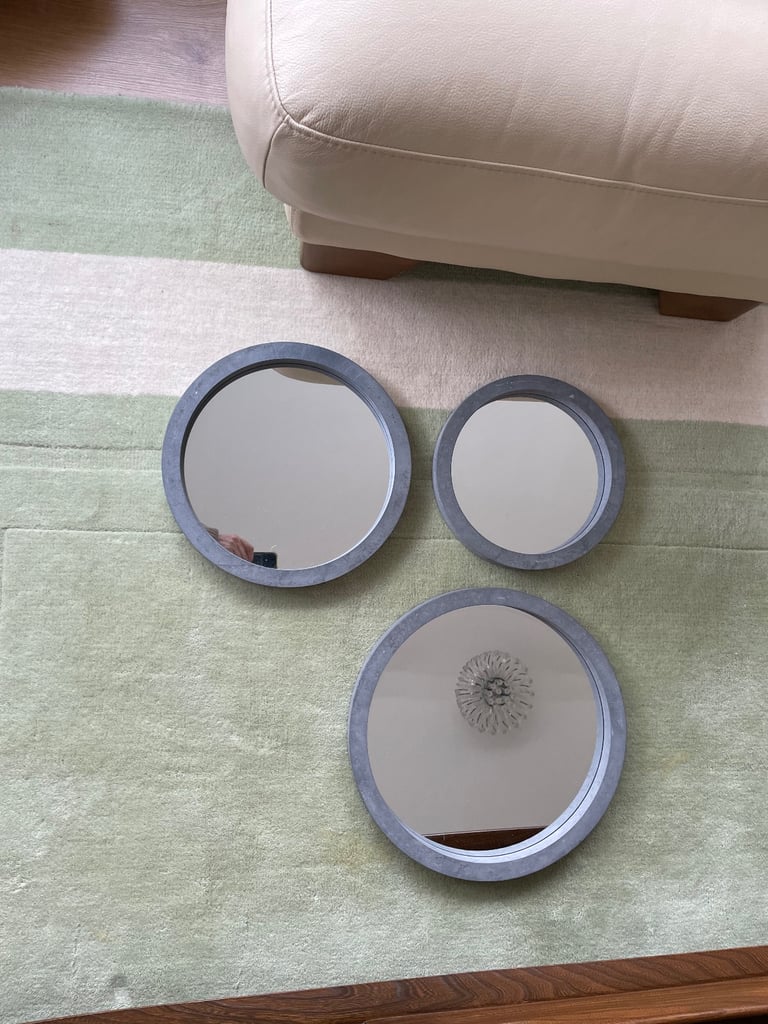 Set of 3 x Mirrors with Grey Concrete Effect Surround
