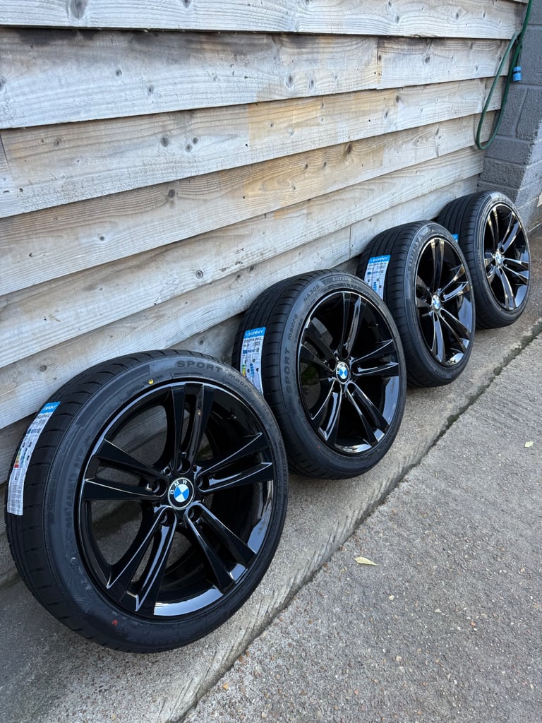 image for 4 genuine 18” BMW 3 series F30/F32/F33/ F34 gloss black alloy wheels and new tyres 5x120