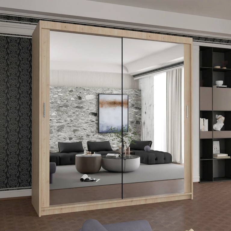 Brand New Milan 2 or 3 Doors Sliding Wardrobe with Full Mirrors, Shelves, Rails