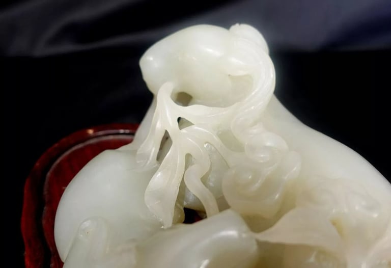 Antique Large & Heavy Chinese Hetain White/G Jade Carved Group "3 Rams" 19th C