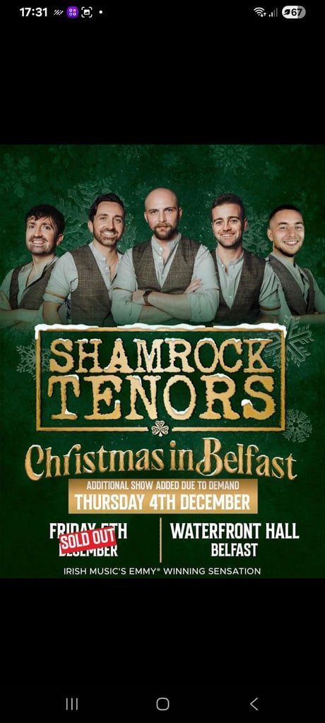 2 tickets shamrock tenors Christmas in belfast