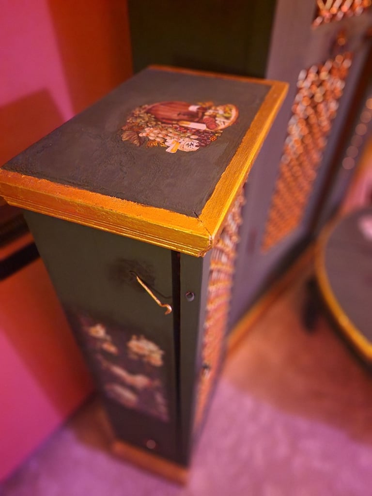 Hand painted solid wood furniture Unique artisan craft  Table Shelf Cubbord 