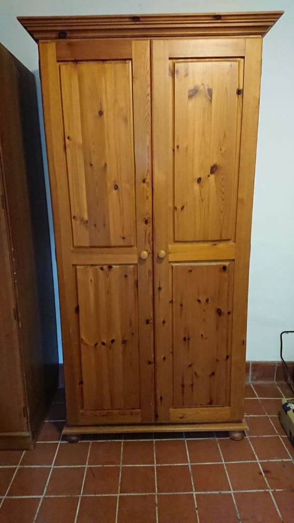 image for Pine Double Wardrobe with hanging rail and shelf