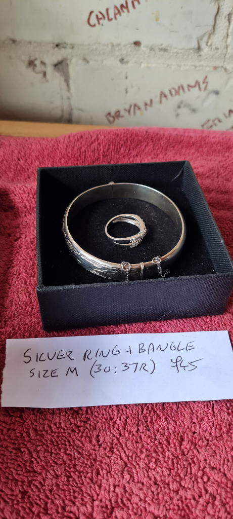 image for Silver ring and bangle bracelet 