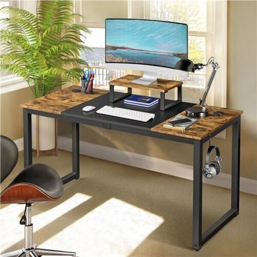 NEW Wooden Computer Desk Study Desk Home Office PC Table with Movable Monitor Stand