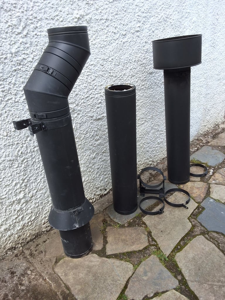 image for Twin walled 6" matt black powder log burner flue