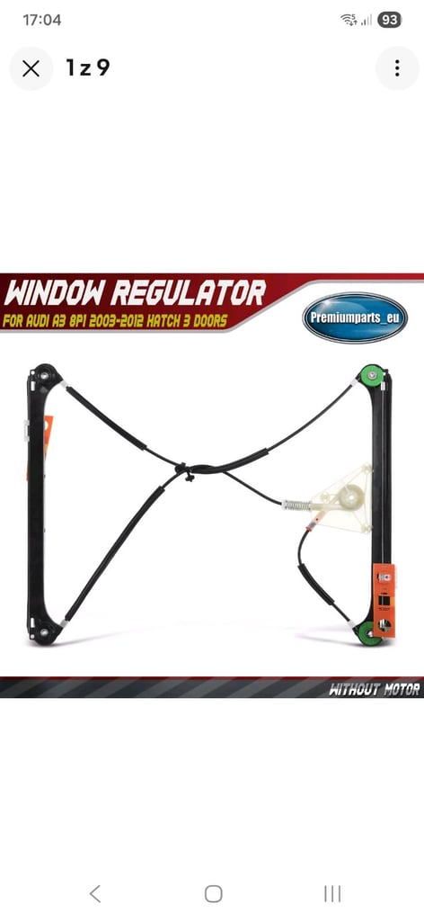 FRONT RIGHT DRIVER SIDE ELECTRIC WINDOW REGULATOR WITHOUT MOTOR FOR AUDI A3