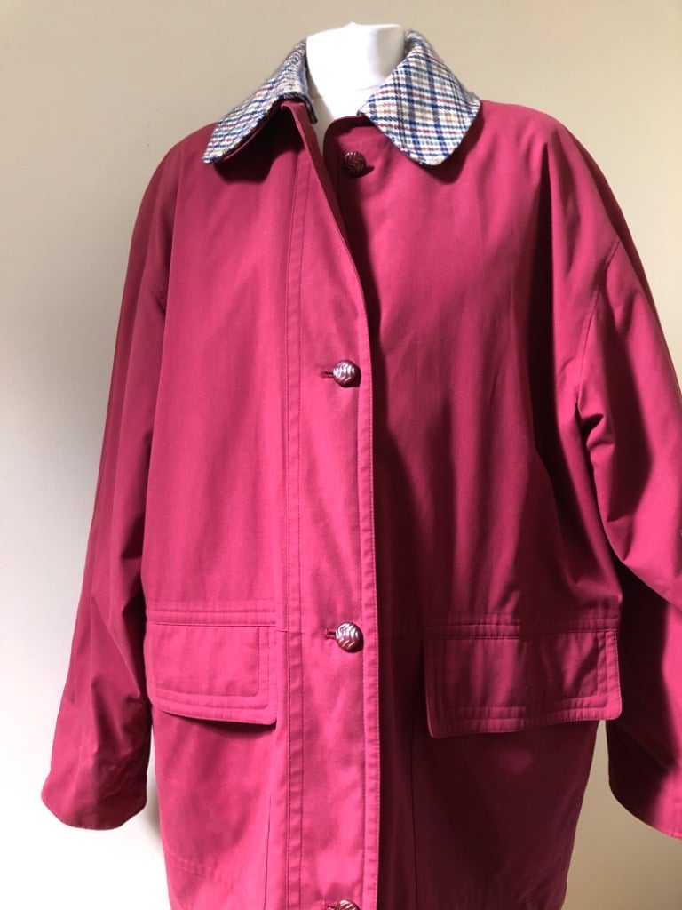 image for Jacket Coat. Warm Padded Showerproof. UK 14 - 16. Loose Fit. Burgundy. Check Cuffs + Collar.