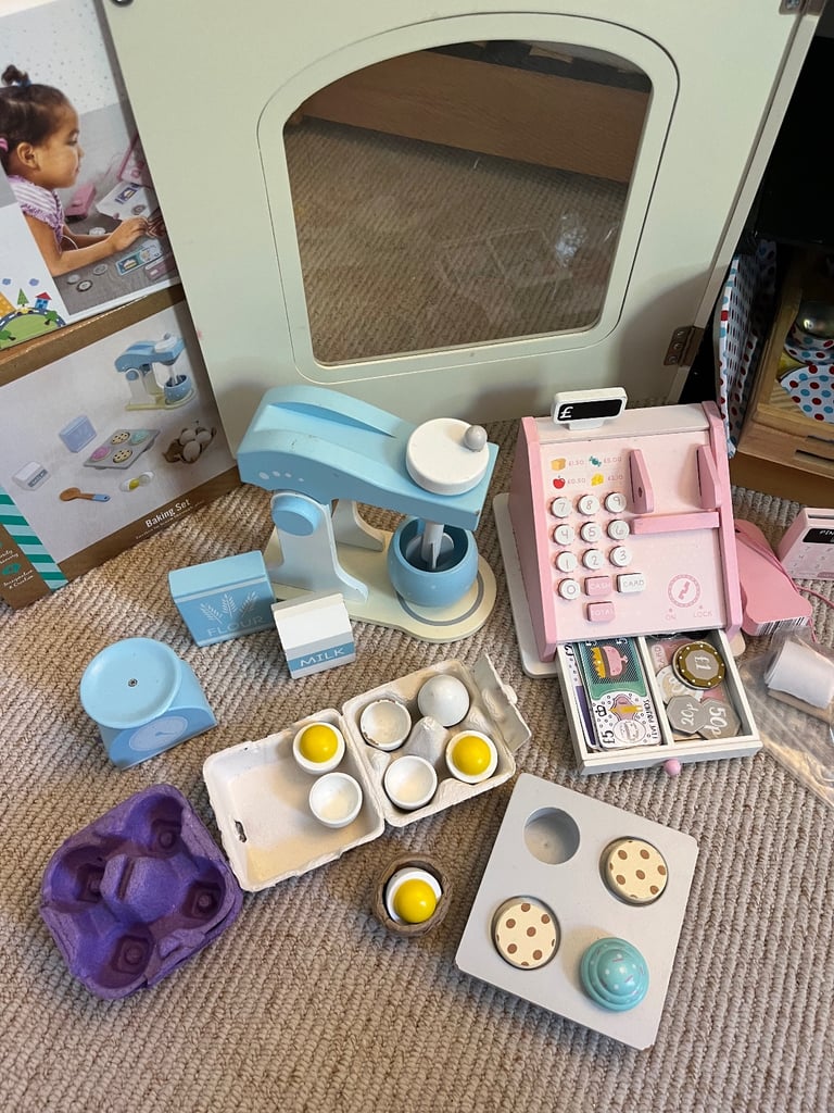 Wooden Kitchen with Wooden Appliances, Food and Accessories