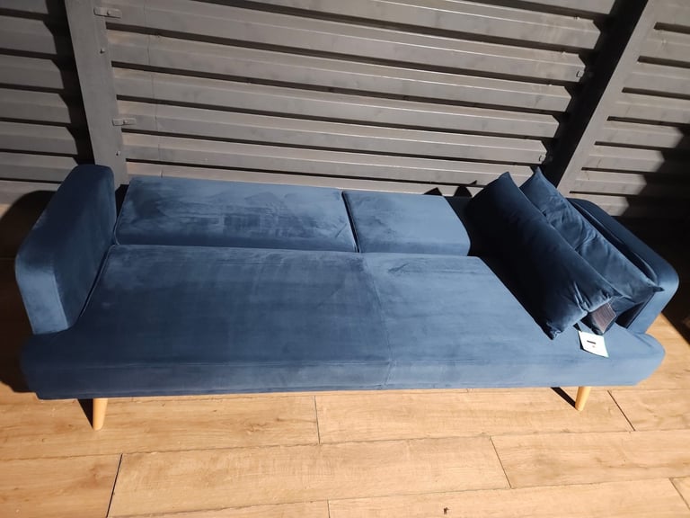 Unused 3 Seater Velvet Sofa Bed - Blue.