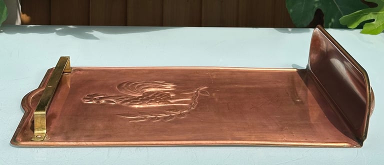 VINTAGE FRENCH COPPER KITCHEN UTENSIL RACK, COQ, COCKEREL HANGING RAIL - 49x37cm - WILL POST!