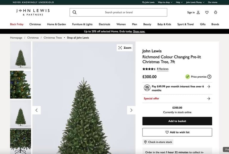 John Lewis Richmond Colour Changing Pre-lit Christmas Tree, 7ft - Brand New - RRP £300