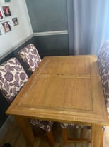 Oak dining table and 4 high back chairs