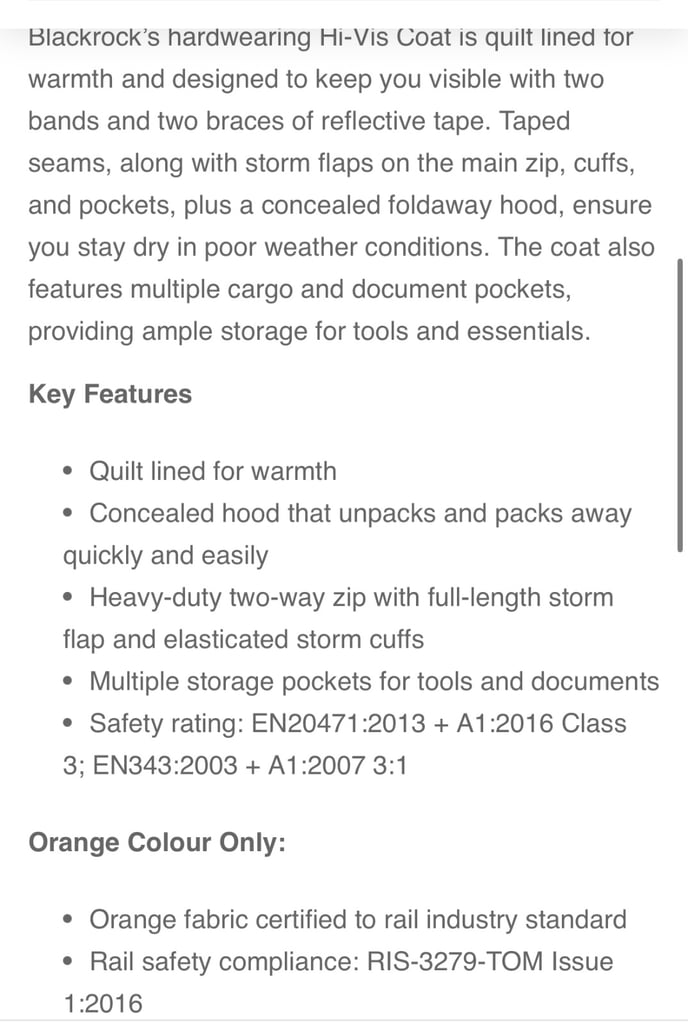 Blackrock Hi-Vis Orange Quilt Lined Waterproof Workwear Jackets, NEW